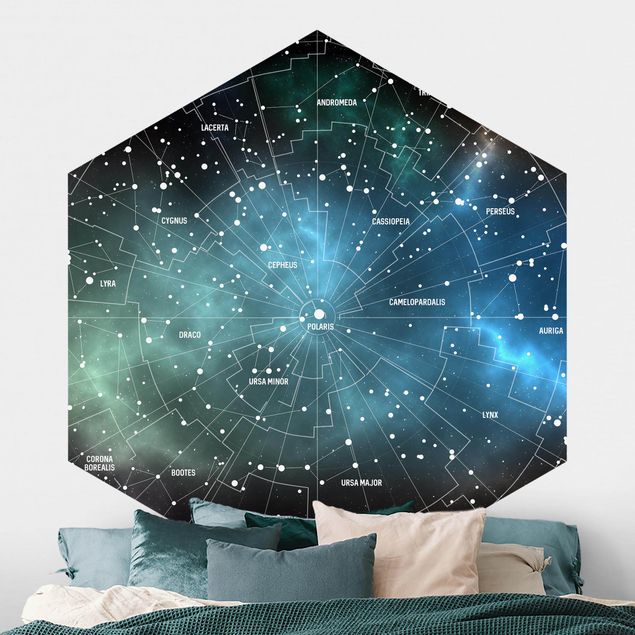 Hexagonal wall mural Stellar Constellation Map Galactic Nebula