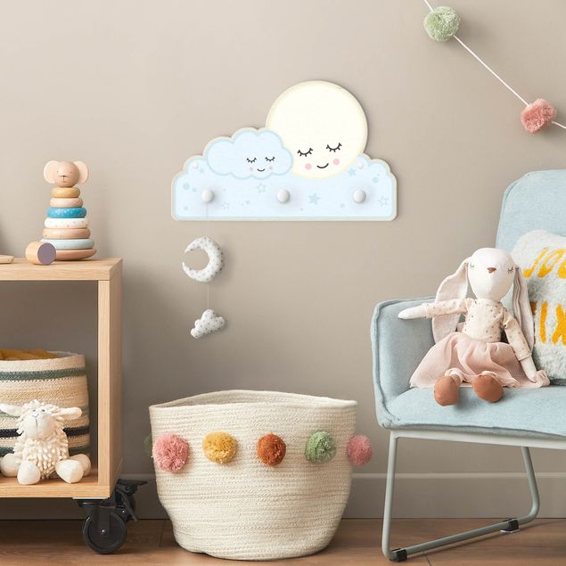 Coat rack for children - Stars Moon Cloud With Closed Eyes