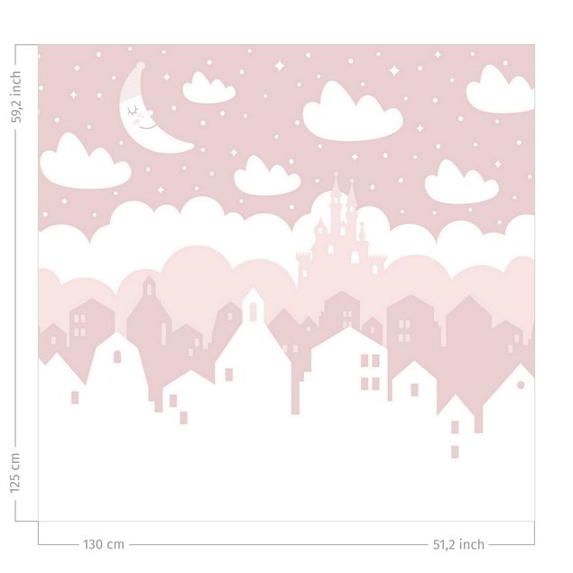 window curtains for bedroom Starry Sky With Houses And Moon In Light Pink