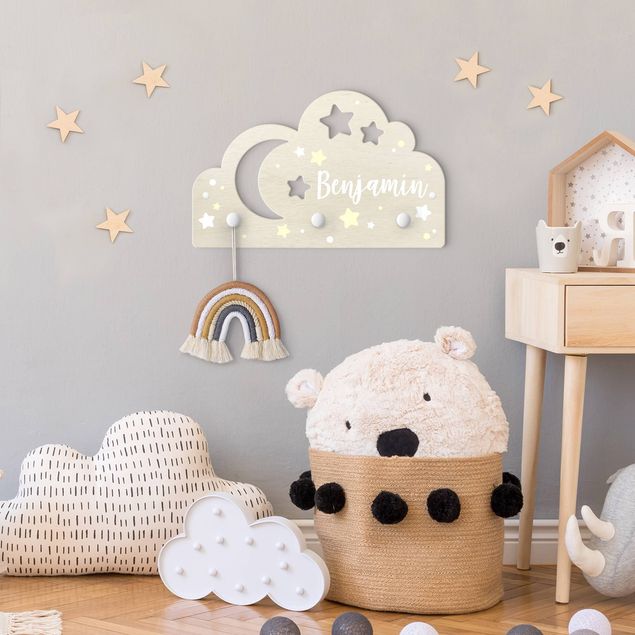 Coat rack for children - Starry Cloud And Moon With Customised Name