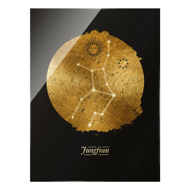 Glass print - Zodiac Sign Virgo Gray Gold - Portrait format