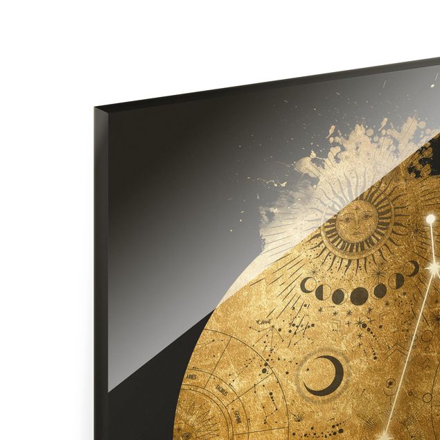 Glass print - Zodiac Sign Capricorn Gray Gold - Portrait format