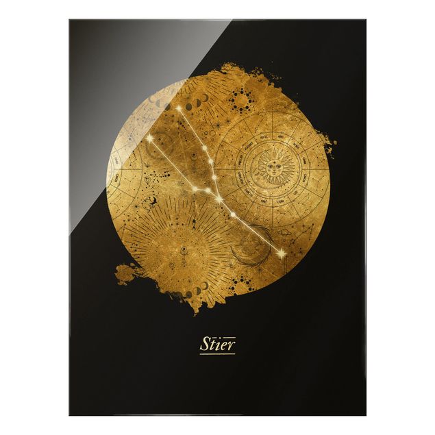 Glass print - Zodiac Sign Taurus Gray Gold - Portrait format