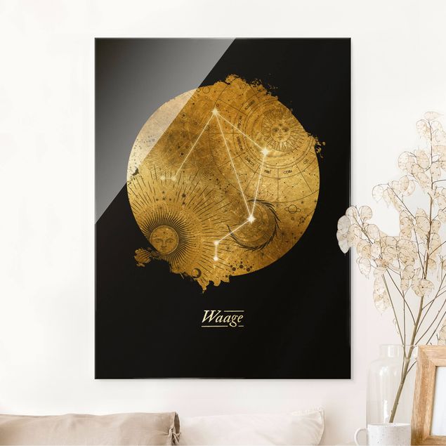 Glass print - Zodiac Sign Libra Gray Gold - Portrait format