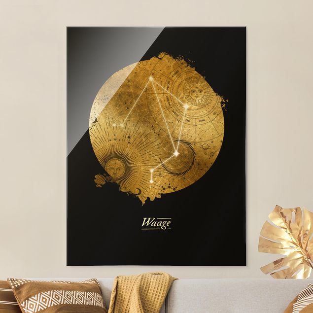 Glass print - Zodiac Sign Libra Gray Gold - Portrait format