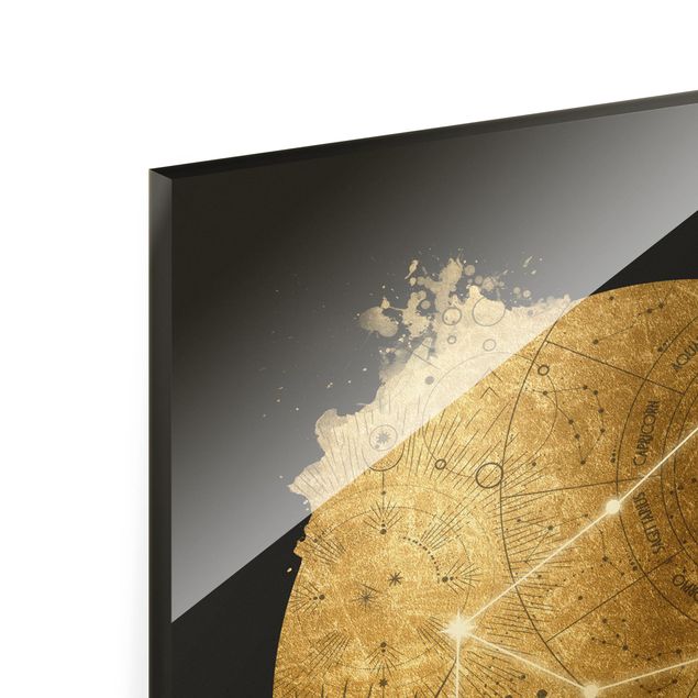 Glass print - Zodiac Sign Aquarius Gray Gold - Portrait format