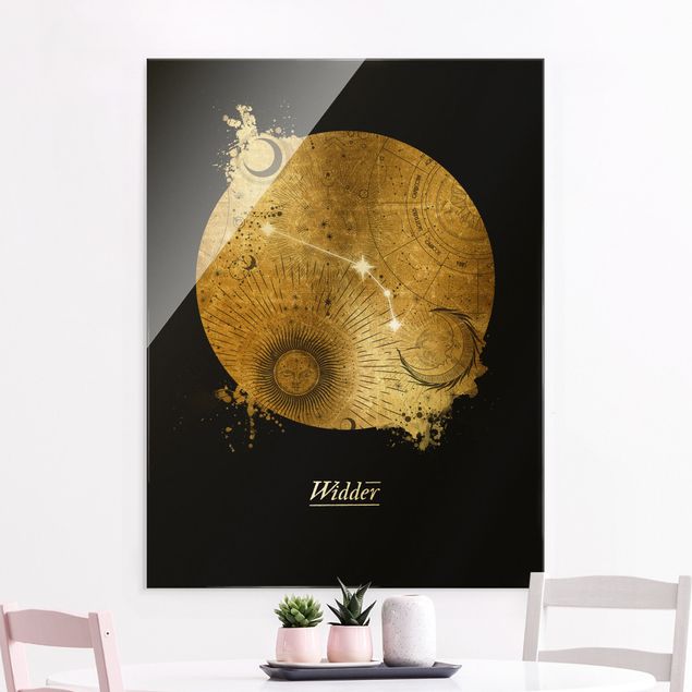 Glas Magnetboard Zodiac Sign Aries Gray Gold