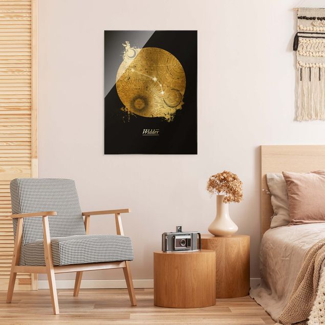 Glass print - Zodiac Sign Aries Gray Gold - Portrait format