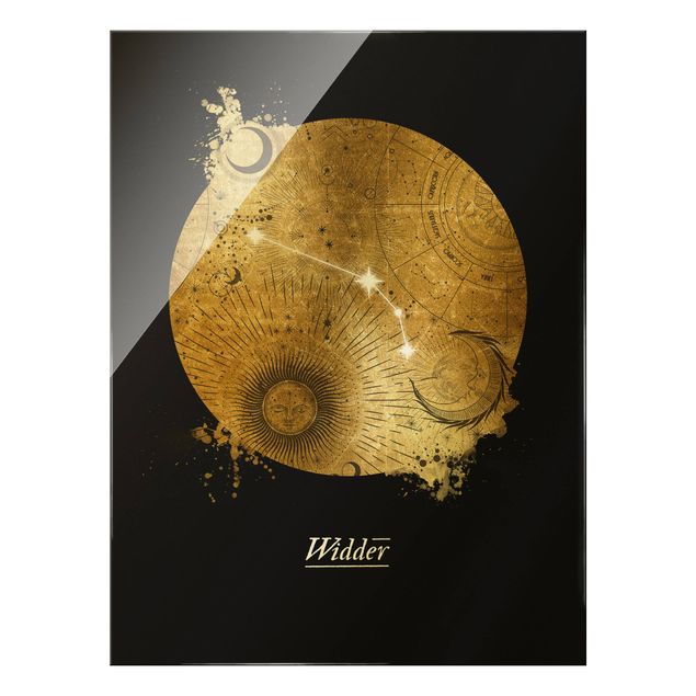 Glass print - Zodiac Sign Aries Gray Gold - Portrait format