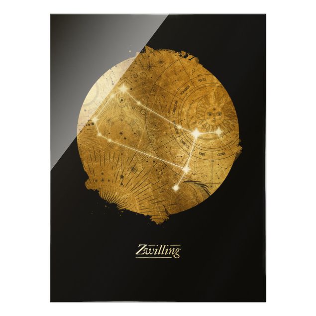 Glass print - Zodiac Sign Gemini Gray Gold - Portrait format