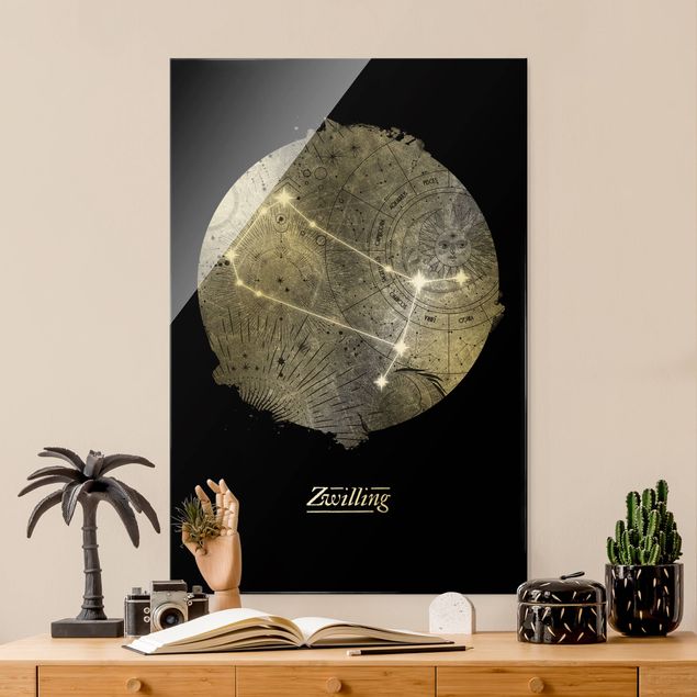Glass print - Zodiac Sign Gemini Silver - Portrait format