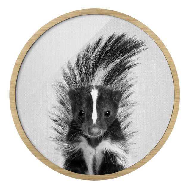 Circular framed print - Skunk Stuart Black And White