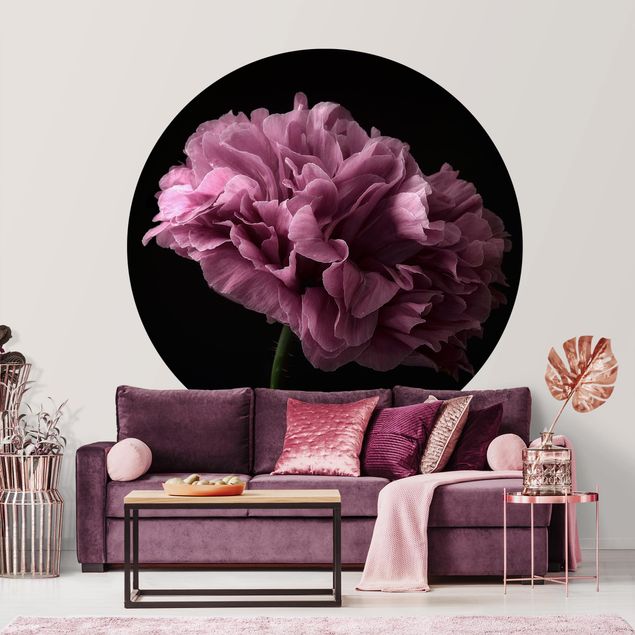Self-adhesive round wallpaper - Proud Peony In Front Of Black