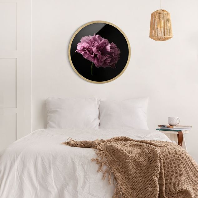 Circular framed print - Proud Peony In Front Of Black
