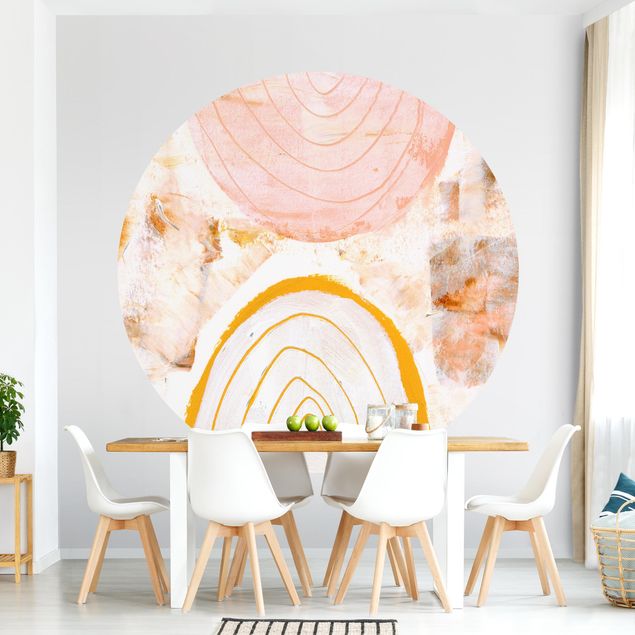 Self-adhesive round wallpaper - Bright Colour Arcs In Caramel II