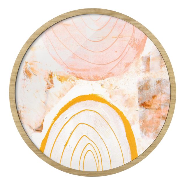 Circular framed print - Bright Colour Arcs In Caramel II