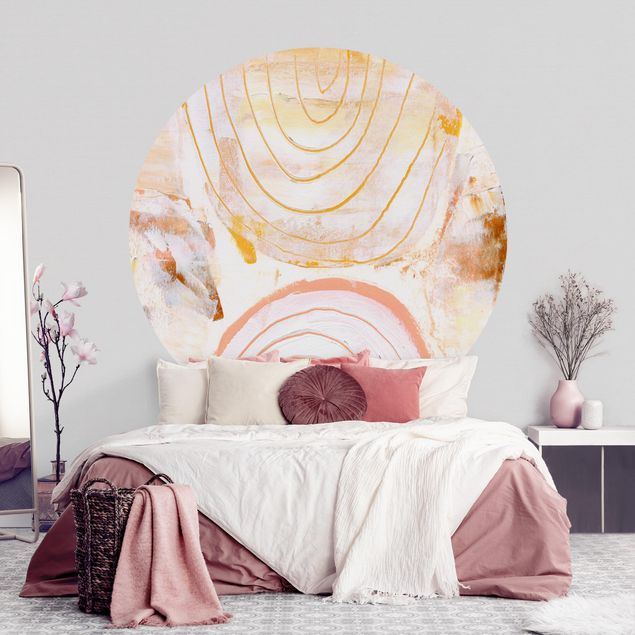 Self-adhesive round wallpaper - Bright Colour Arcs In Caramel