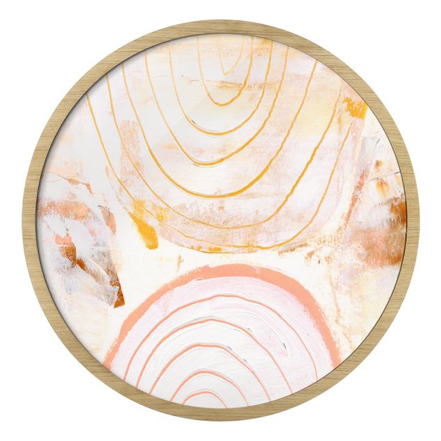 Circular framed print - Bright Colour Arcs In Caramel