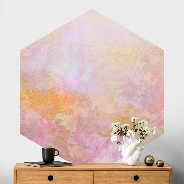 Self-adhesive hexagonal wall mural Bright Floral Dream In Pastel