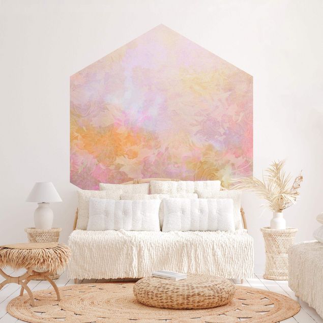 Self-adhesive hexagonal pattern wallpaper - Bright Floral Dream In Pastel