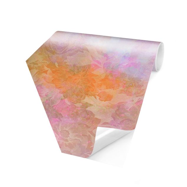 Self-adhesive hexagonal pattern wallpaper - Bright Floral Dream In Pastel