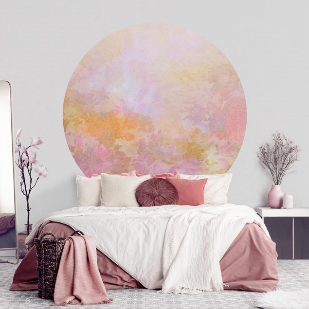 Self-adhesive round wallpaper - Bright Floral Dream In Pastel
