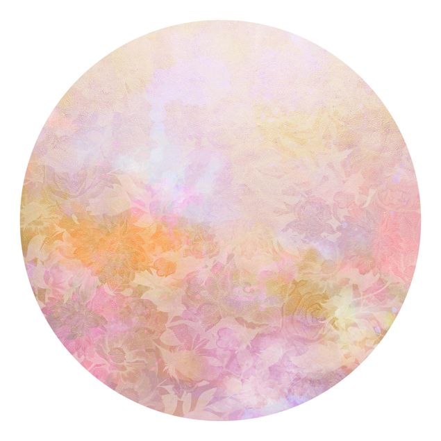 Self-adhesive round wallpaper - Bright Floral Dream In Pastel