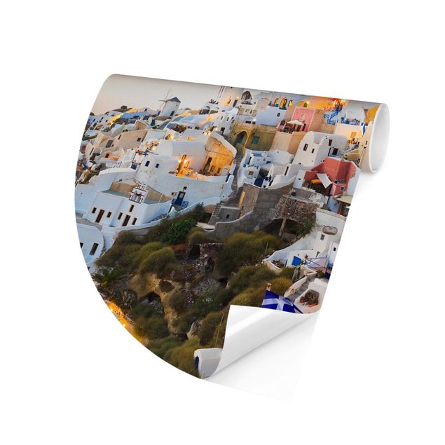 Self-adhesive round wallpaper - Bright Santorini