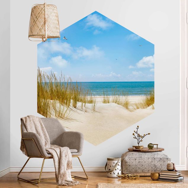 Self-adhesive hexagonal pattern wallpaper - Beach On The North Sea