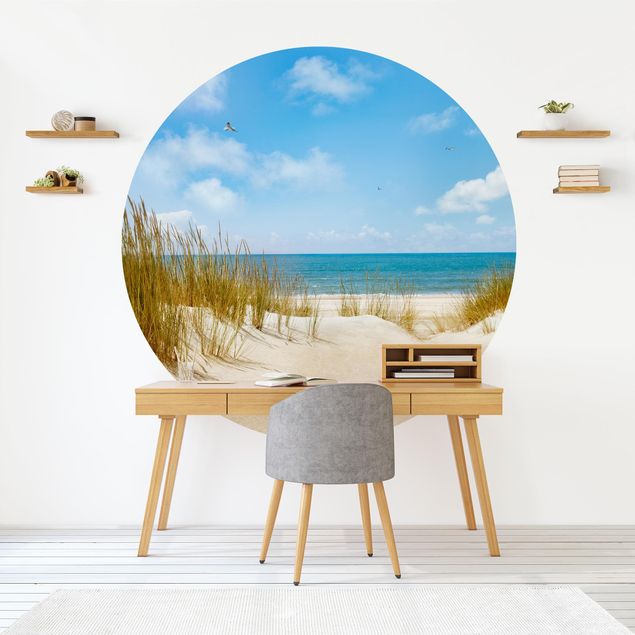 Self-adhesive round wallpaper beach - Beach On The North Sea