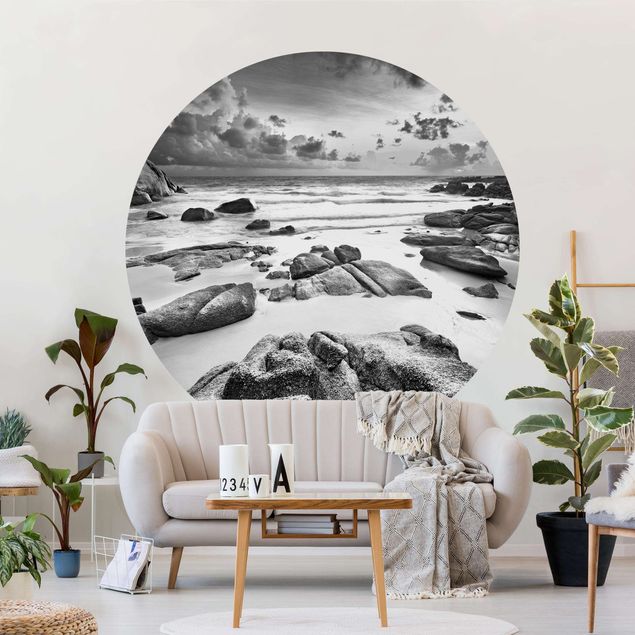 Self-adhesive round wallpaper beach - Sunrise Beach In Thailand Black And White