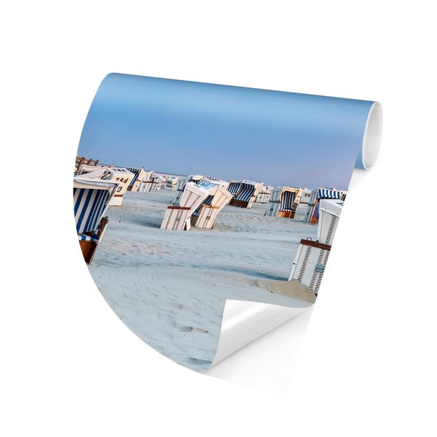Self-adhesive round wallpaper - Beach Chairs On The North Sea Beach