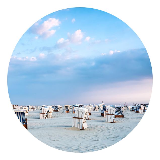 Self-adhesive round wallpaper - Beach Chairs On The North Sea Beach