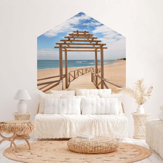 Self-adhesive hexagonal pattern wallpaper - Boardwalk To The Ocean In Andalusia