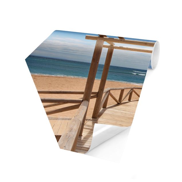 Self-adhesive hexagonal pattern wallpaper - Boardwalk To The Ocean In Andalusia