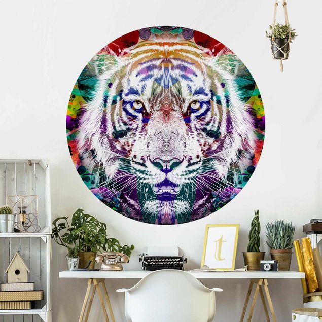 Self-adhesive round wallpaper - Street Art Tiger