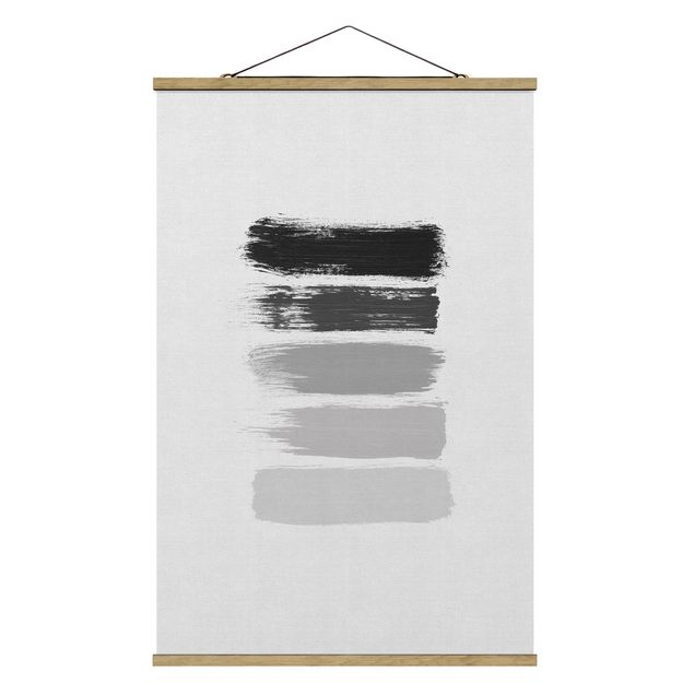 Fabric print with poster hangers - Stripes in Black And Grey - Portrait format 2:3