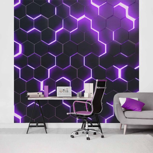 Wallpaper - Structured Hexagons With Neon Light In Purple