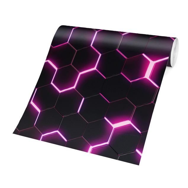Wallpaper - Structured Hexagons With Neon Light In Pink