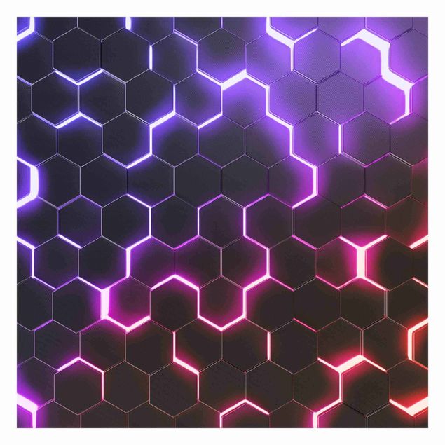 Wallpaper - Structured Hexagons With Neon Light In Pink And Purple