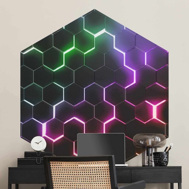 Wallpapers Hexagonal Pattern With Neon Light