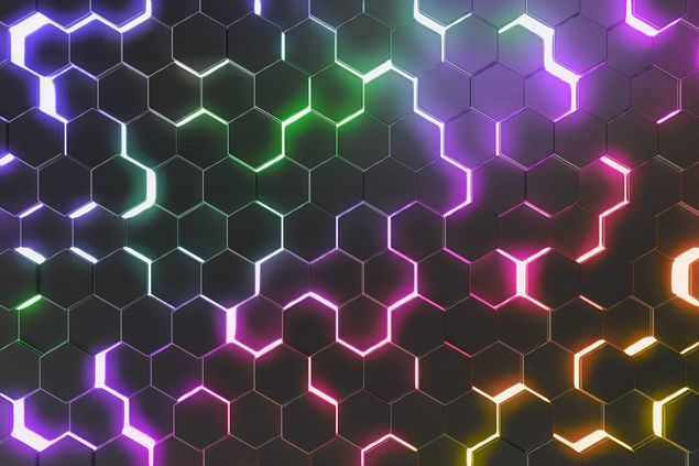 Kitchen wall cladding - Hexagonal Pattern With Neon Light
