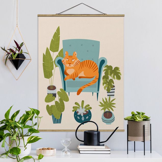 Fabric print with poster hangers - Domestic Mini Tiger Illustration - Portrait format 3:4