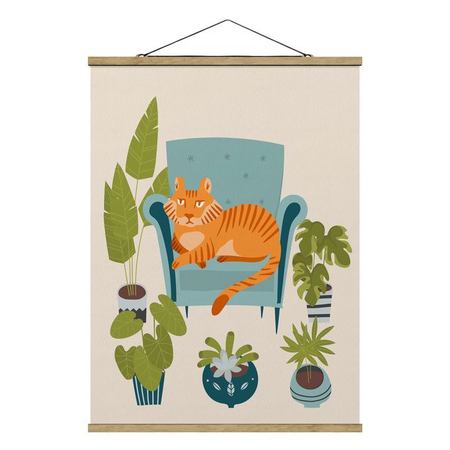 Fabric print with poster hangers - Domestic Mini Tiger Illustration - Portrait format 3:4