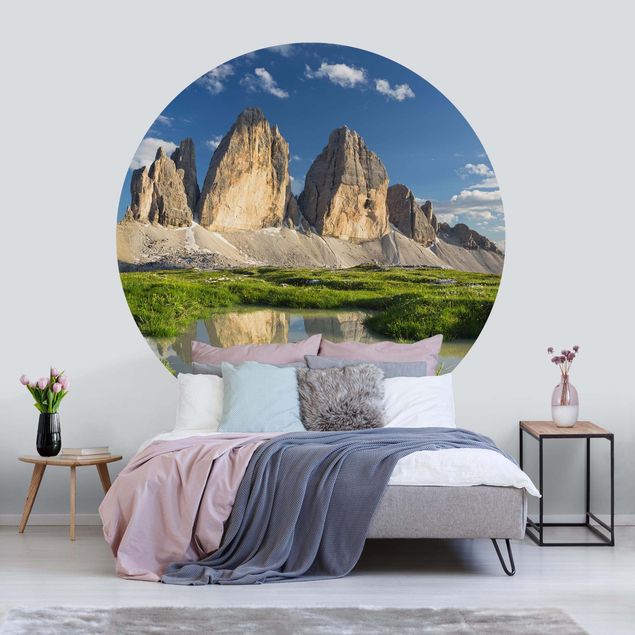 Self-adhesive round wallpaper - South Tyrolean Zinnen And Water Reflection