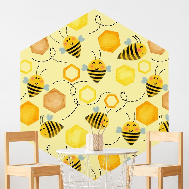 Hexagonal wallpapers Sweet Honey With Bees Illustration