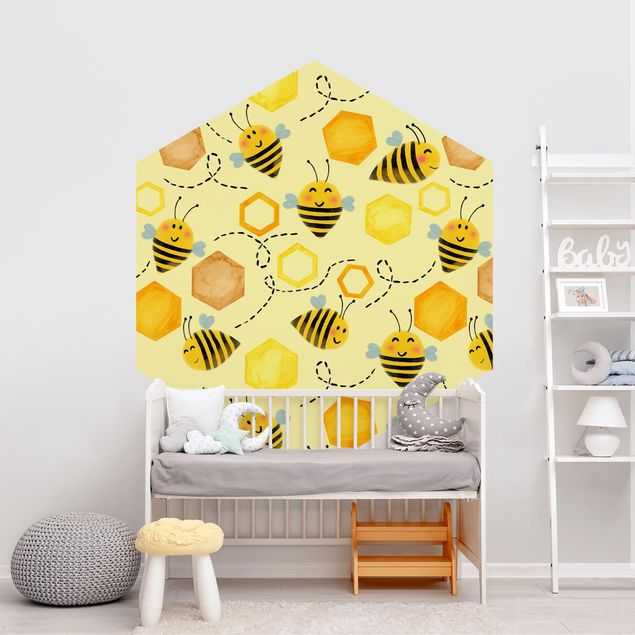 Self-adhesive hexagonal pattern wallpaper - Sweet Honey With Bees Illustration