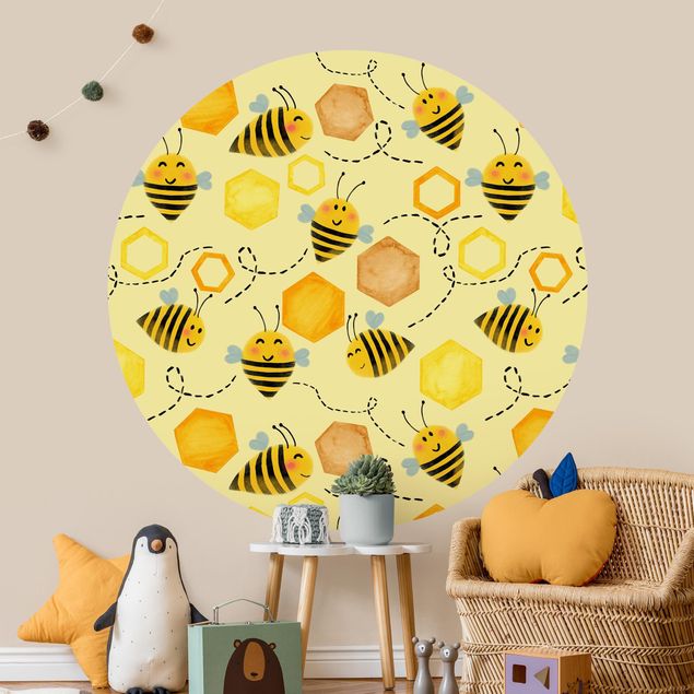 Self-adhesive round wallpaper - Sweet Honey With Bees Illustration