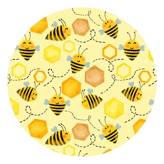 Self-adhesive round wallpaper - Sweet Honey With Bees Illustration