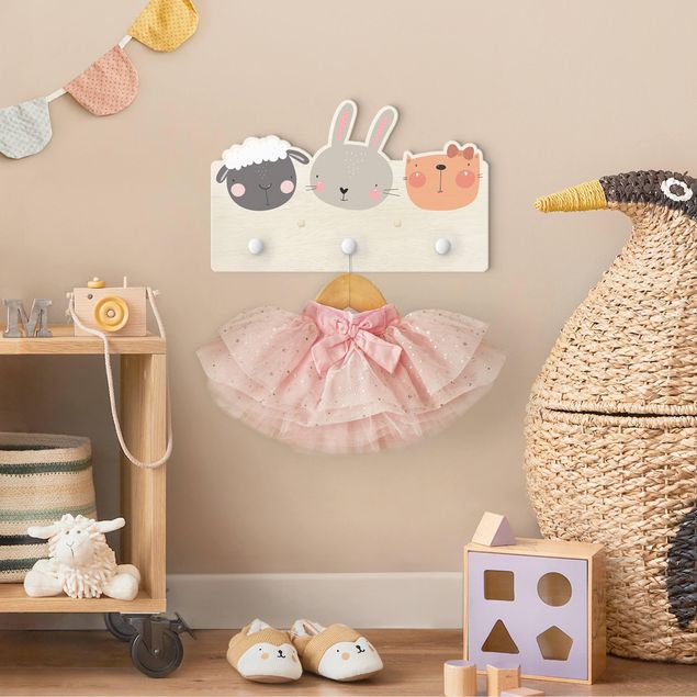 Coat rack for children - Cute Zoo - Sheep Bunny And Cat